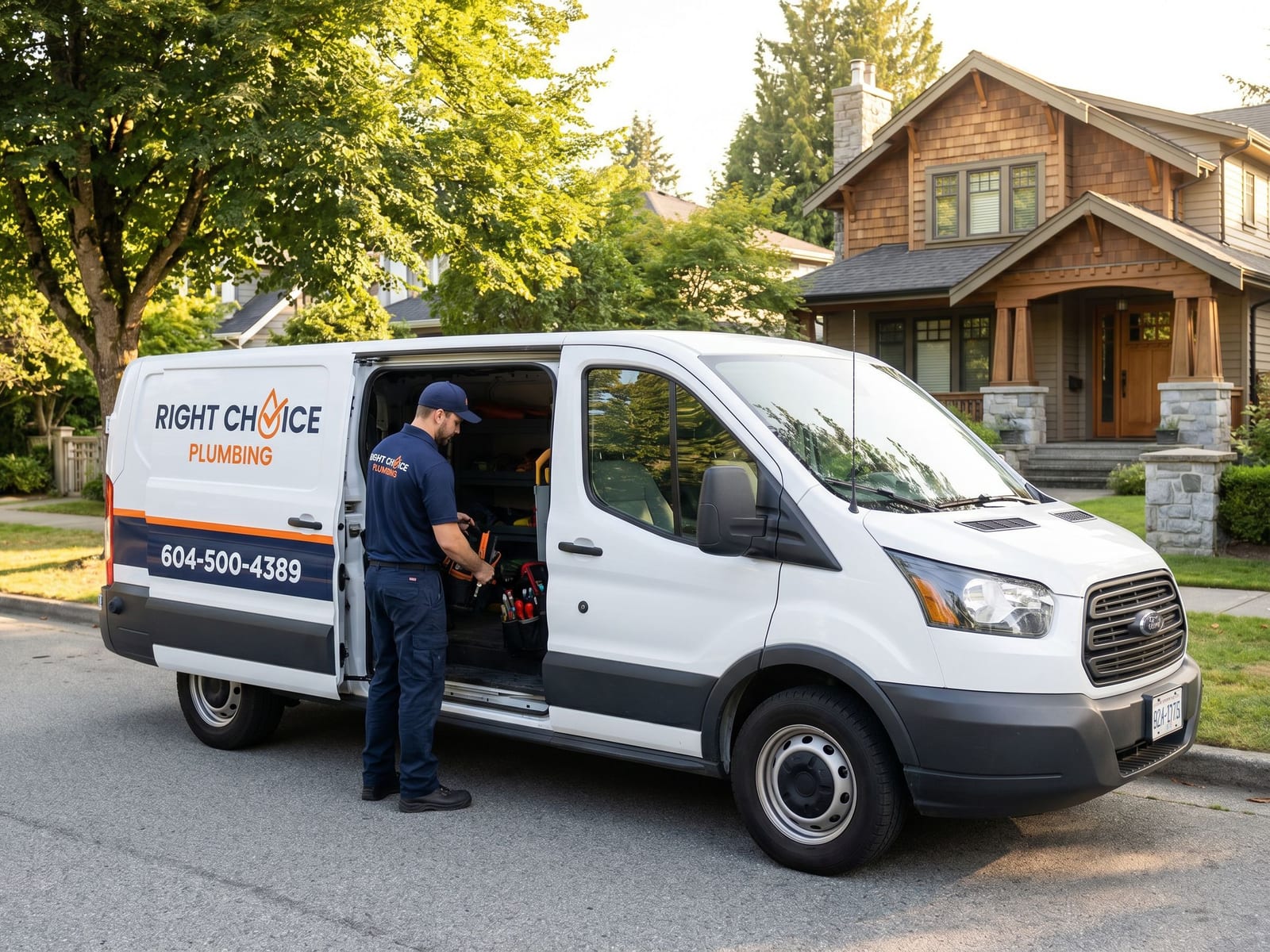 Right Choice Plumbing service van at a Vancouver drain cleaning & unclog call