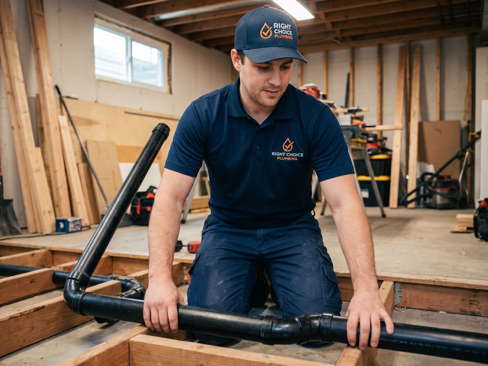 Drain Hookup & Installation in Vancouver - Right Choice Plumbing technician on the job
