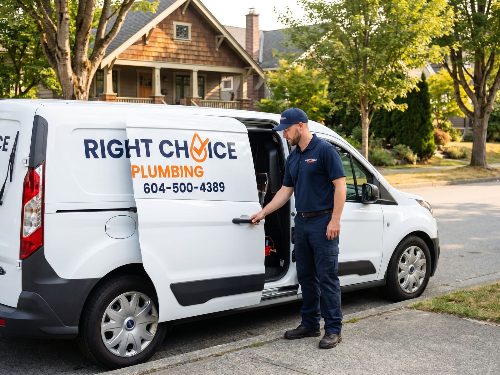 Right Choice Plumbing service van at a Vancouver emergency plumber call