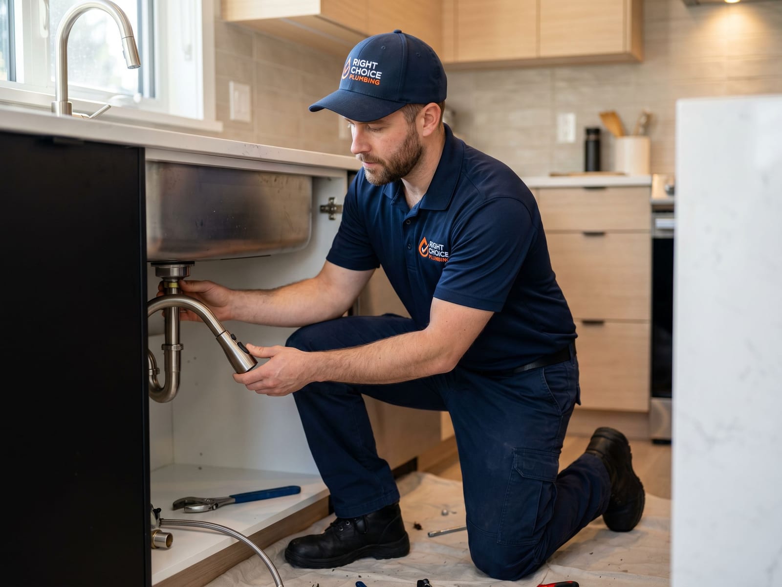Faucet Replacement & Installation in Vancouver - Right Choice Plumbing technician on the job