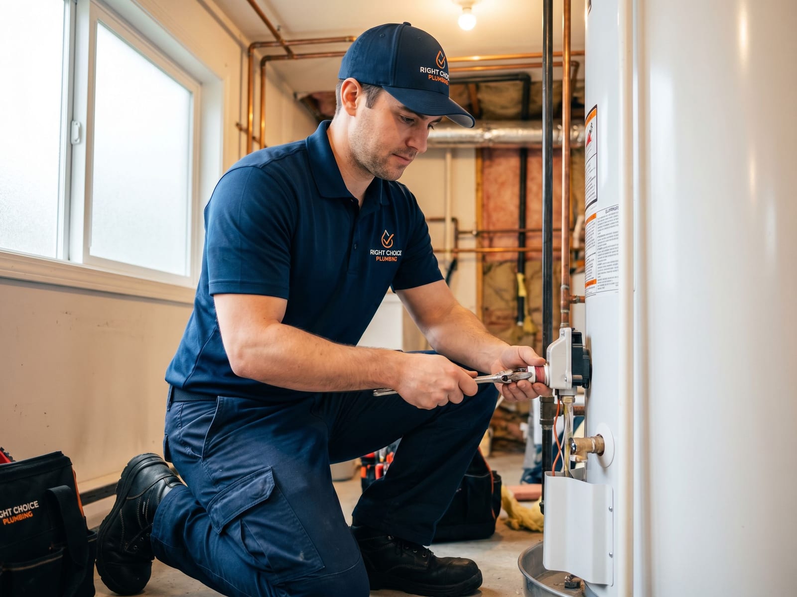Hot Water Tank Replacement & Installation in Vancouver - Right Choice Plumbing technician on the job
