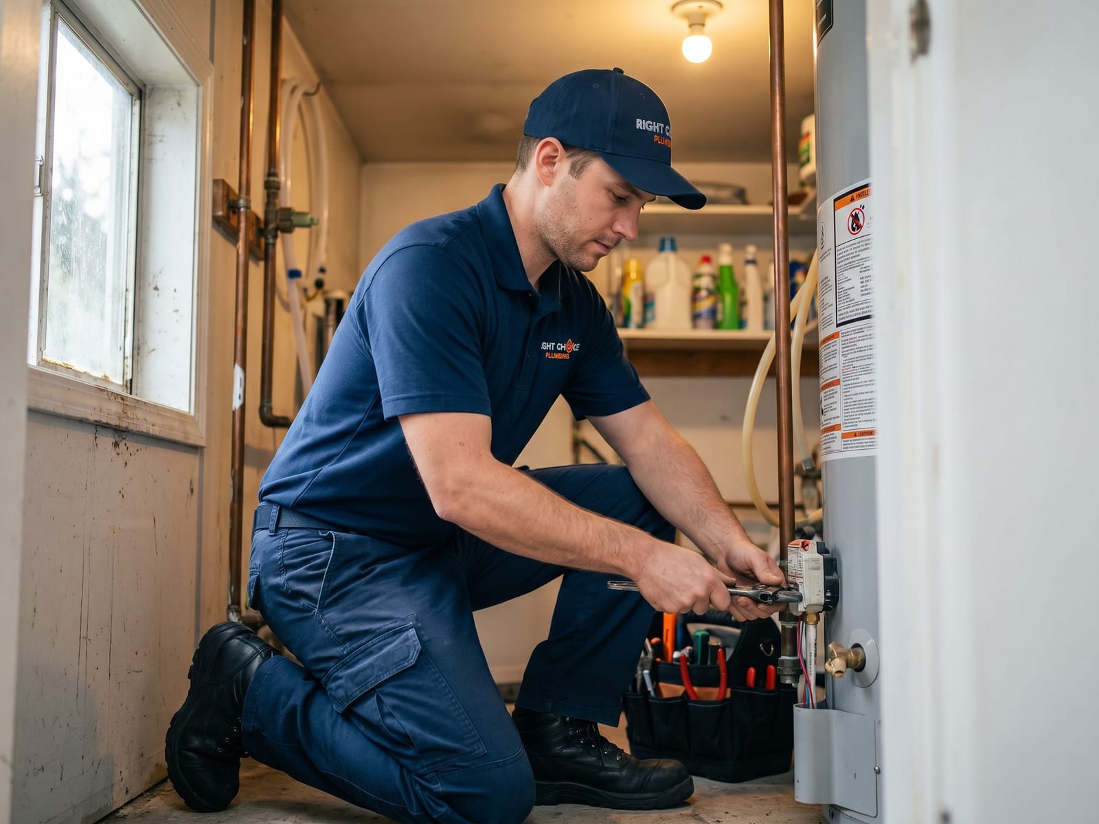 Hot Water Tank Repair in Vancouver - Right Choice Plumbing technician on the job
