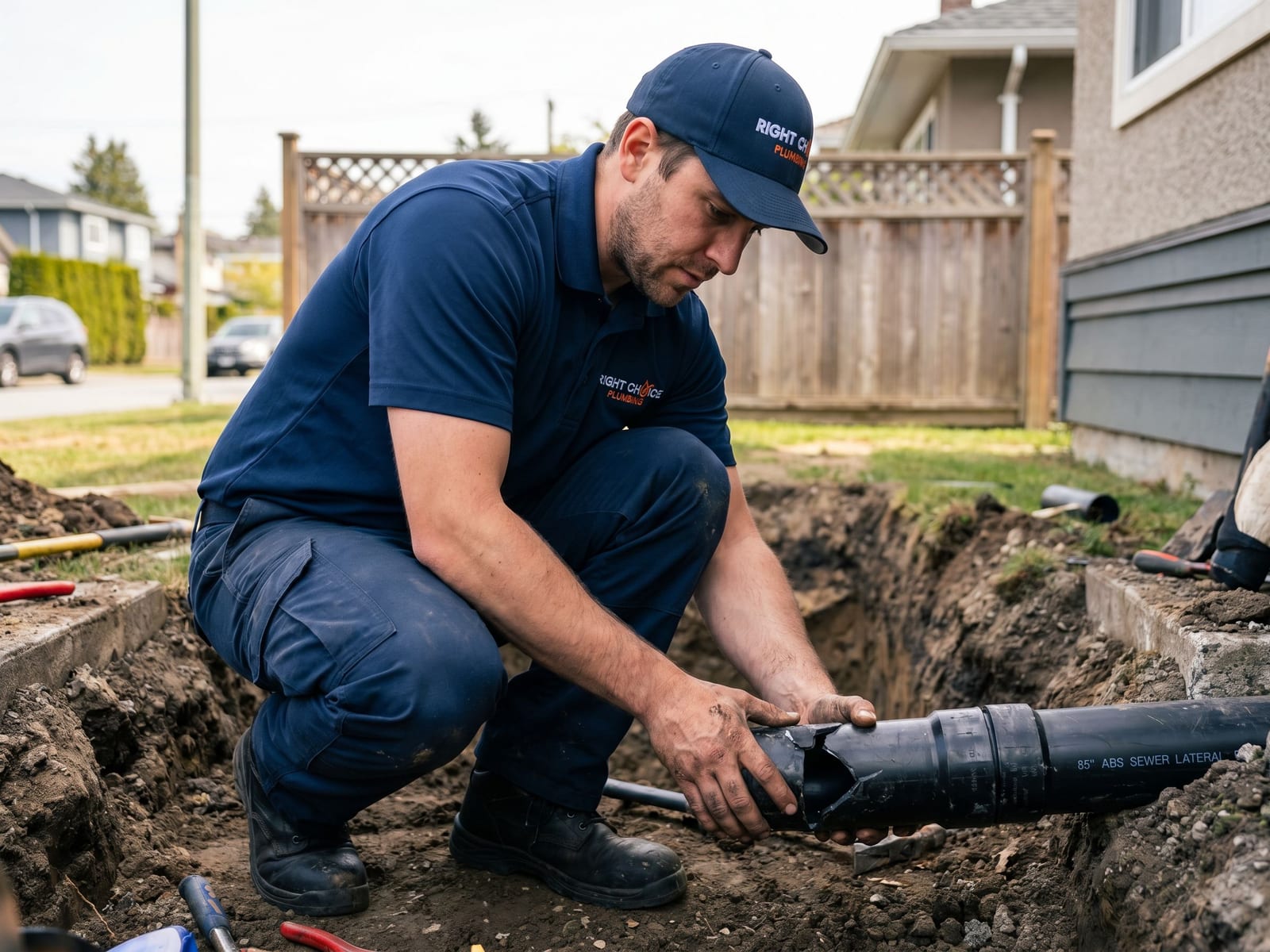 Sewer Line Repair in Vancouver - Right Choice Plumbing technician on the job