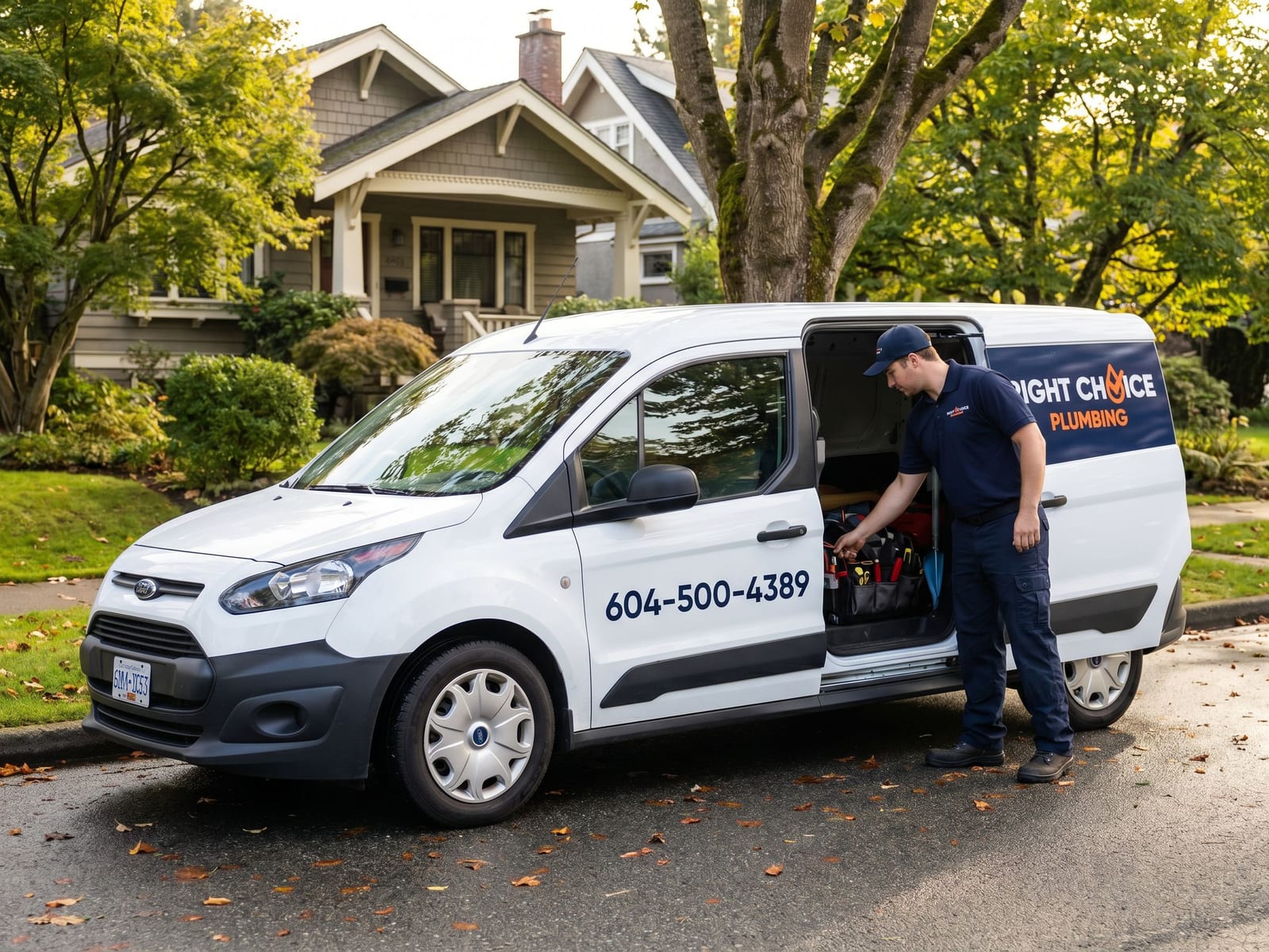Right Choice Plumbing service van at a Vancouver sewer line repair call