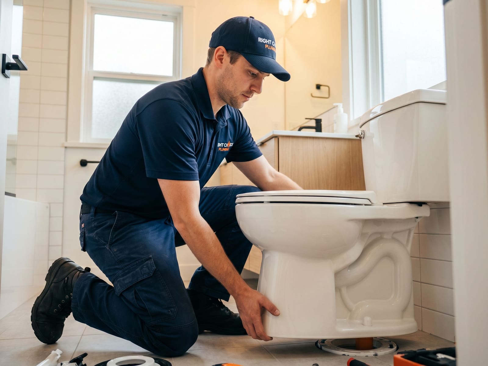 Toilet Replacement & Installation in Vancouver - Right Choice Plumbing technician on the job