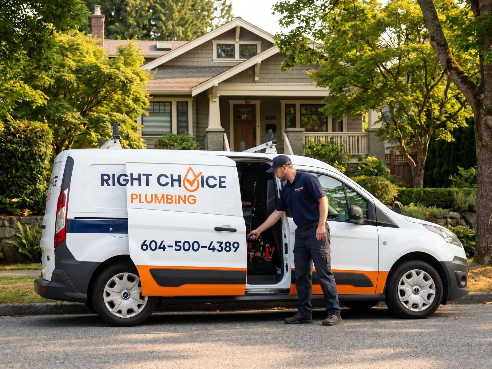 Right Choice Plumbing service van at a Vancouver water leak detection & repair call